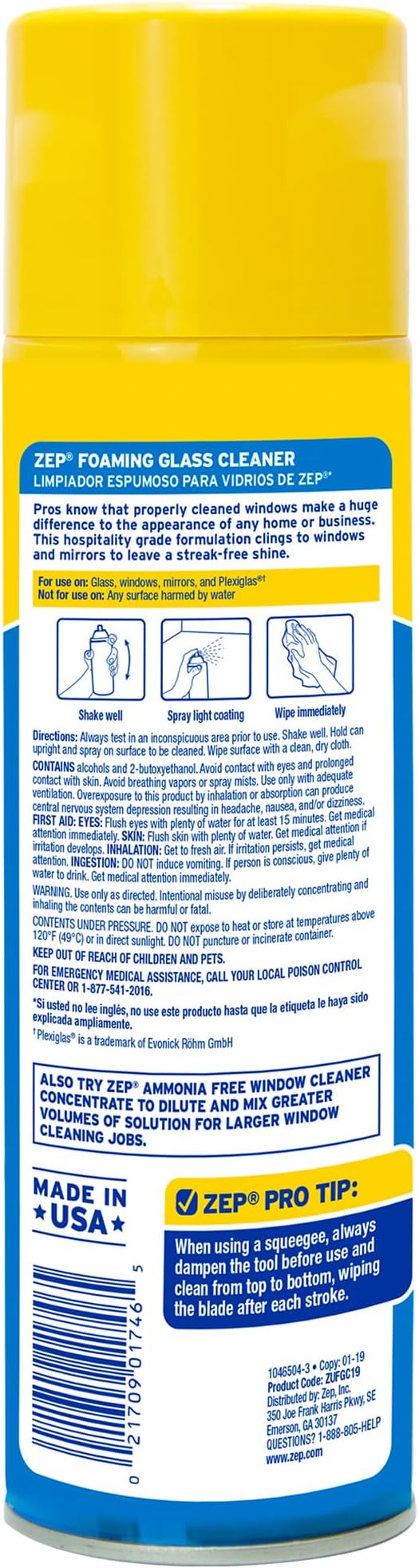 Zep Foaming Glass Cleaner - 19 oz (Case of 12) ZUFGC19 - Streak-Free Professional Grade Formula that Dissolves Dirt, Fingerprints and Grime on Glass, Mirrors, Windows and Plexiglas in Home, Business,