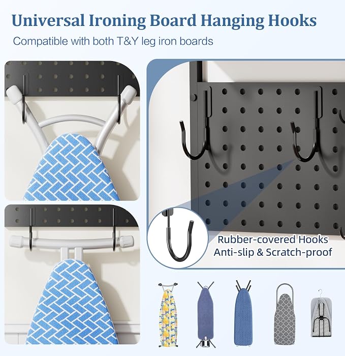 Ironing Board Hanger Wall Mount, Large Storage Iron and Ironing Board Holder, Laundry Room Storage Shelves with Ironing Board Broom Mop Holder, Laundry Accessories Organization and Storage Organizer