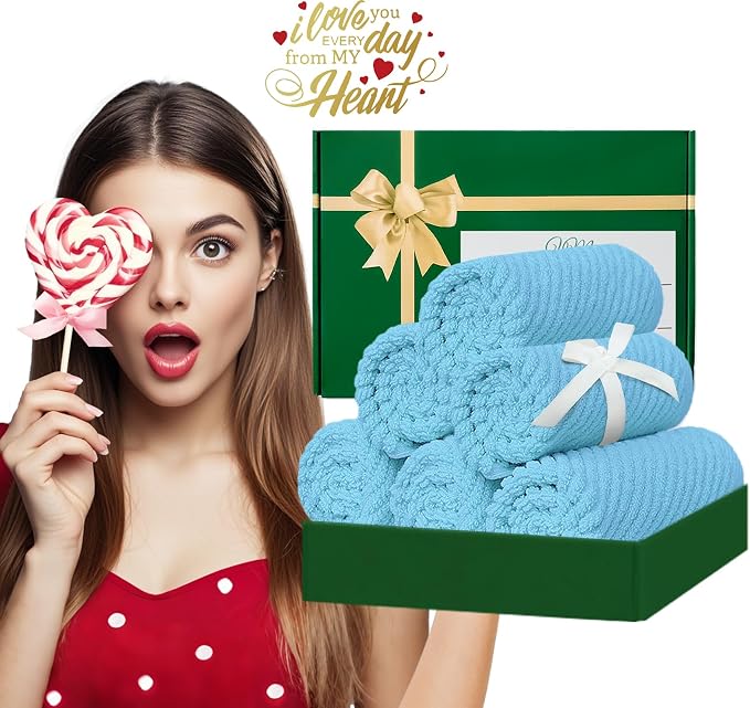 VOOVA & MOVAS Washcloths 6PC, 100% Cotton, 13x13 in, Baby Blue | Thick, Quick Dry, Soft, Absorbent, Luxury Face Towel Gift Set, Great For Spa, Home, Holiday Gift