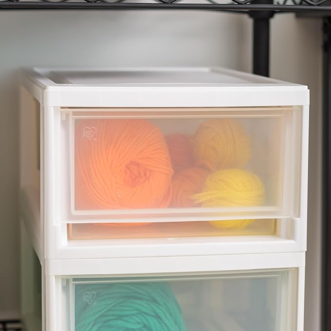 IRIS USA 6 Qt. Plastic Drawer Storage Organizer Stacking Drawers, 2-Pack, Stackable Unit with Sliding Drawer for Bedroom Kitchen Under Sink Pantry Craft Room Bathroom Dorm Office, White