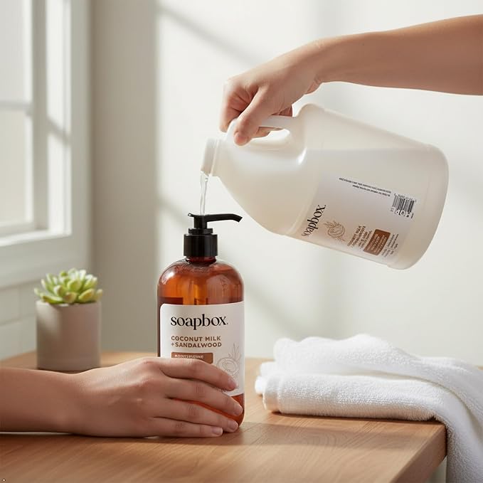 Soapbox Liquid Hand Soap Gallon Refill, Coconut Milk & Sandalwood | Vegan, Paraben Free, Moisturizing, Natural Hand Wash for Kitchen and Bathroom, 128oz Gallon Refill (Pack of 1)