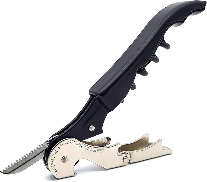 Pulltap's Genuine Classic 500 Waiter's Corkscrew – Double-Hinged Wine Key with Hinged Foil Cutter – Patented Design – Made in Spain – Black (Negro)
