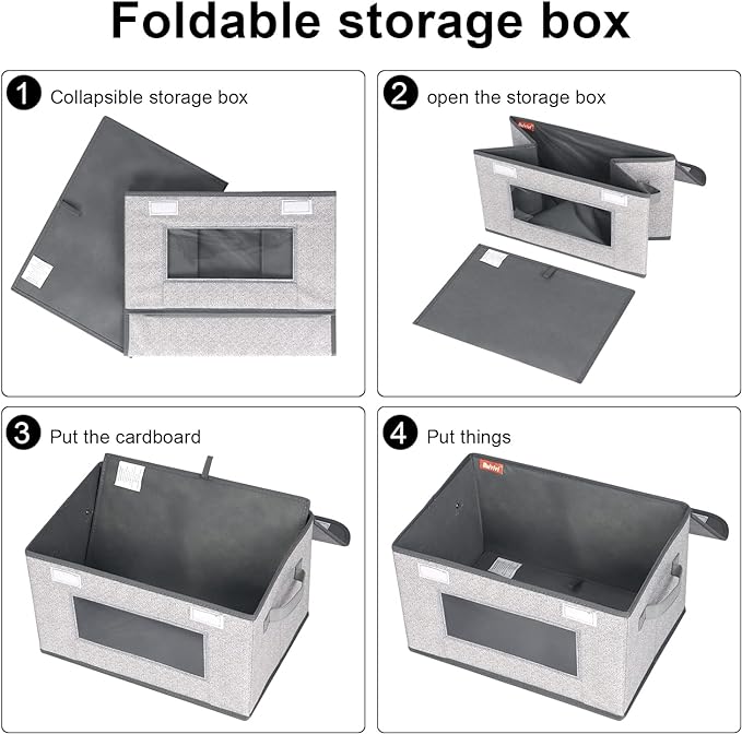 Univivi [4-Pack Fabric Storage Boxes Collapsible Storage Bins with Lids and Handles Cube Organizer Basket for Home, Closet, Bedroom (Gray, 14.4''x10''x8.3'')