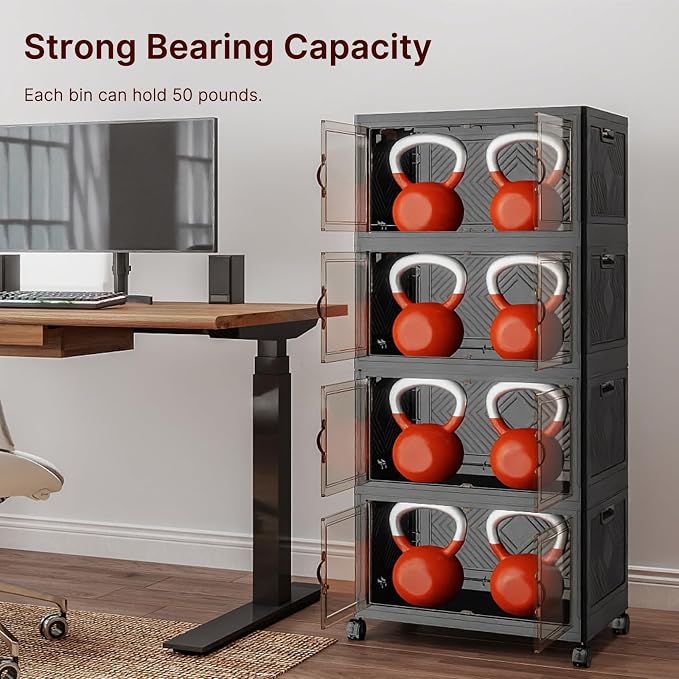 Stackable Storage Bins, 275QT Collapsible Drawers with 1 Lid | Large Capacity, Magnetic Door, Stack Lock, Rolling Wheels, Foldable Design, Organizers and Storage for Bedroom Dorm Garage