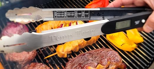 TempTong | Tongs Plus Thermometer | FDA Grade Stainless Steel | Great for BBQ or Grilling | Meat Thermometer | Heavy Duty | Silicone Grip