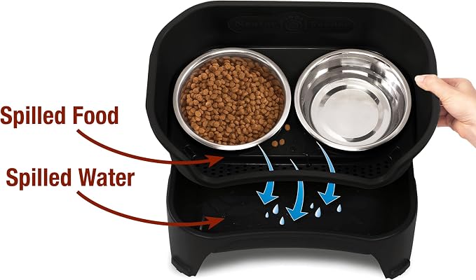 Neater Feeder Express Mess Proof Dog Bowls Elevated for Medium and Large Breed – Made in USA – No Spill Raised Slow Feeder Elevated Dog Bowl Stand, Slow Feed Food and Water Bowl Set, Black