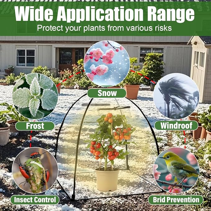 Plant Covers Freeze Protection, Outdoor Garden Frost Cover, Plant Covers from Animals, garden cloches for plants, Reusable Shrub Small Greenhouse, Potted Fruit Pest Protector Large(Transparent,2-Pack)