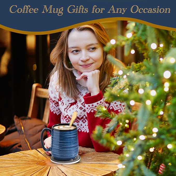 HASENSE Ceramic Coffee Mugs Gift Set for Men, Women, Blue Reactive Glazes | 15oz Coffee Cups with Handles, Vintage Luxury Birthday Gift Ideas for Dad, Mom, Friends, Coworkers, Wife, Couples, 2 Pack