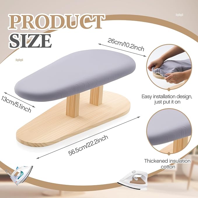 DoubleFill Padded Sleeve Ironing Board 57x26cm Tabletop Sleeves & Chest Tailor Ironing Board with Long Wooden Base for Tailor Dress Forms Household, Laundry Rooms, Travel Use, Gray