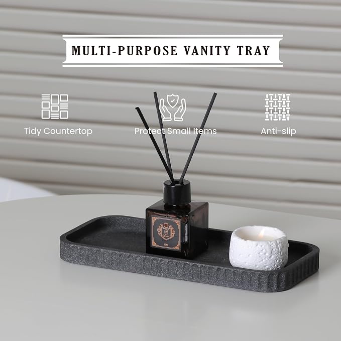 INIUNIK Bathroom Accessory Set - 6 Pieces Bathroom Accessories Set Complete with Soap Dispenser, Toothbrush Holders, Tumbler, Vanity Tray and 2 Qtip Holder for Home Organizer and Decor, Dark Grey