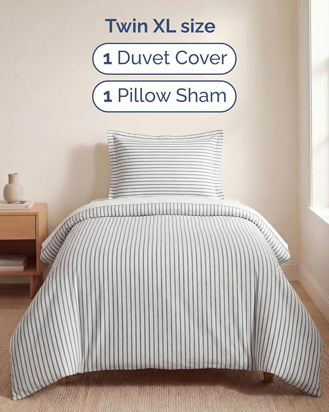 Duvet Cover Queen Size Set - Extra Soft Queen Duvet Cover 90" x 90" with 2 Pillow Shams for Women, Men, Kids & Teens - Hotel Luxury w/ Zipper Closures & Ties - Comfy, Cozy & Breathable (Beige Stripes)