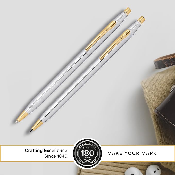Cross Classic Century Refillable Pen & Pencil Gift Set Presented in a Luxury Gift Box - Medium Point, Black Ink, Medalist