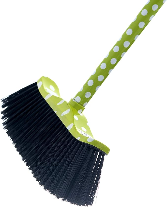 Superio Polka Dot Printed Broom, Premium Black Plastic Bristles, Heavy-Duty Household & Outdoors, Easy Swiping, Multi-Surface, USA Wooden Handle, 12 Inch Sweeping Head
