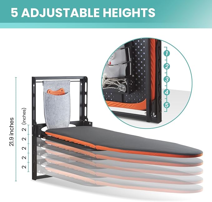 Seiritex Wall Mounted Ironing Board with Iron Holder, 36x13 Compact Mount Foldable Ironing Board for Small Spaces, Space Saving with Cotton Fabric Cover and Silicone Iron Rest