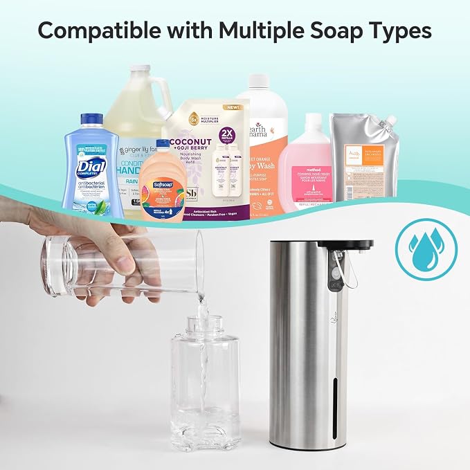 LAOPAO Electric Dish Soap Dispenser for Kitchen, Rechargeable Touch Liquid Hand Soap Dispenser for Bathroom, Stainless Steel Soap Pump, Water-Resistant,11.8oz, Xmas Gift