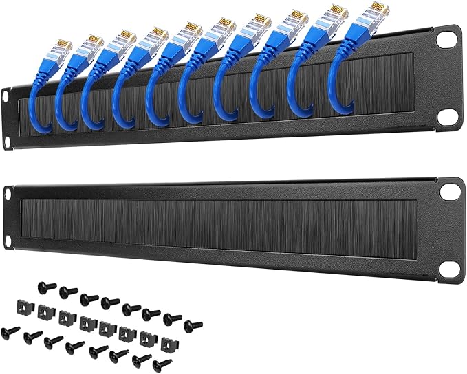 Tecmojo 1U Rack Mount Cable Management Panel with Brush,Rack Brush Panel for 19 inch Server Rack or Network Cabinet,Black,2 Pack