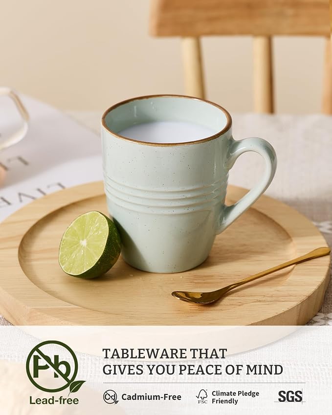 famiware Jupiter Coffee Mugs Set of 8, 13 oz Coffee Mug, Microwave and Dishwasher Safe, Coffee Cups with Handle for Coffee, Tea, Cocoa, Milk, Light Green