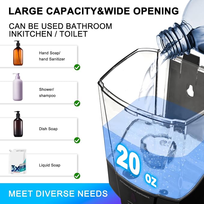 6 Pack Automatic Soap Dispenser,20oz/600ml Wall Mount Commercial Liquid Soap Dispenser Touchless for Bathroom,Kitchen,Hotel,Restaurant(Black)