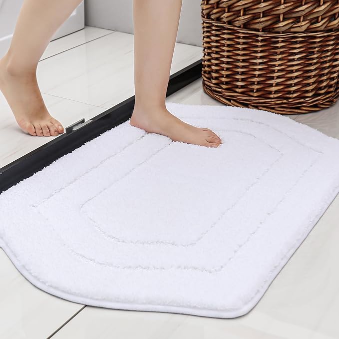 COSY HOMEER Extra Thick Bath Linen Sets Rugs for Bathroom - Anti-Slip Bath Mats Soft 100% Strong Polyester Living Room Bedroom Water Absorbent(White,17x27 - Inches)