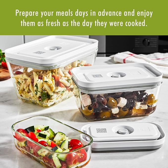 Zwilling Fresh & Save 3-Pc Glass Food Storage Container Set | Airtight Glass Containers Keep Food Fresh Up to 5X Longer with the Fresh & Save Vacuum Pump (Pump Not Included).