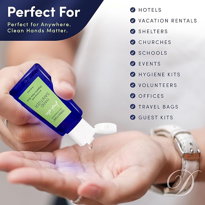 Terra Pure Hand Sanitizer Gel, 1 oz 144 Pack, Alcohol Free Silver Citrate Formula with Aloe Vera and Vitamin E, Non Drying Bulk Travel Size for Hotels, Gyms, Schools, Offices, Events