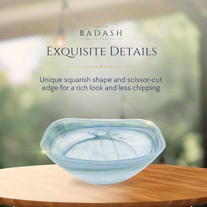 Badash Decorative Glass Serving Bowl, Alabaster Glass Centerpiece Fruit Bowl, Home Décor Table Accent Bowl, 10” Diameter, Aqua Blue