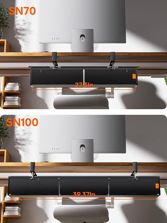 39" No Drill Under Desk Cable Management Tray (Black) | Fire-Resistant Thickened Nylon Material, Clip-on Cord Organizer to Hide Power Strip, Heat Dissipation Mesh Design, for Office