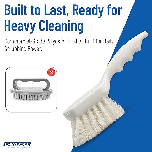 SPARTA Flo-Pac 8" Utility Scrub Brush with 2" Nylon Bristles, Plastic Pistol Grip Handle, Commercial Handheld Cleaning Brush, White (Pack of 12)
