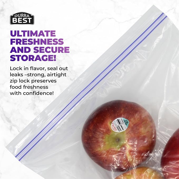 1 Gallon Storage Zip Bags - 160 Count | Extra Large, Resealable, Leak-Proof & Freezer Safe Food Storage Bags with Double Zip Lock | Durable, BPA-Free, Multi-Purpose | DURRA BEST