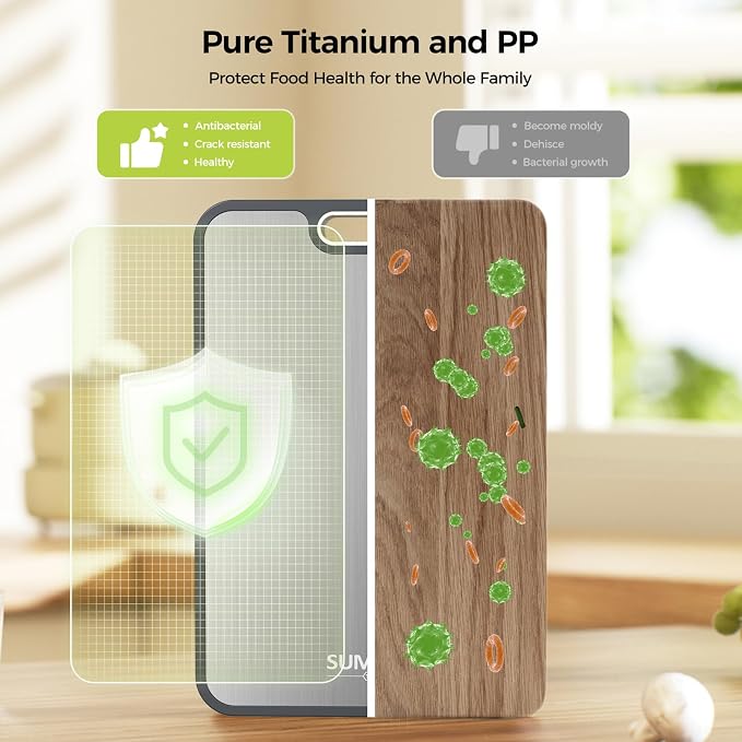 [2026 New Upgraded] Titanium Cutting Board for Kitchen, Cutting Board Double Sided Food Grade, Pure Titanium and PP, Easy to Clean Large Size 15.1”×10.2”
