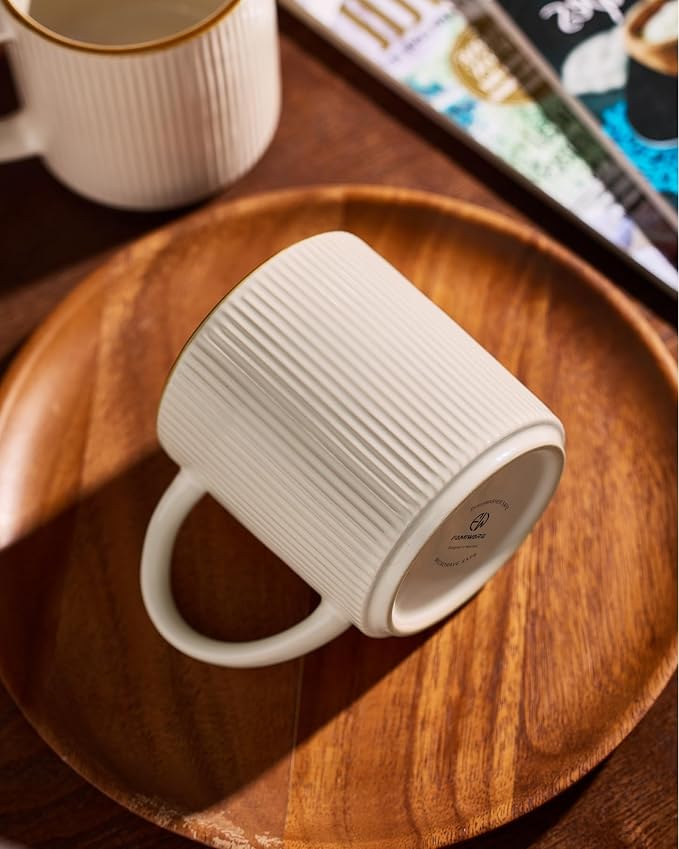 famiware Coffee Mug Set for 6, Star 16 oz Catering Mugs Cup Set with Handle for Coffee, Tea, Cocoa, Milk - Ceramic Stoneware Drinkware Set, White