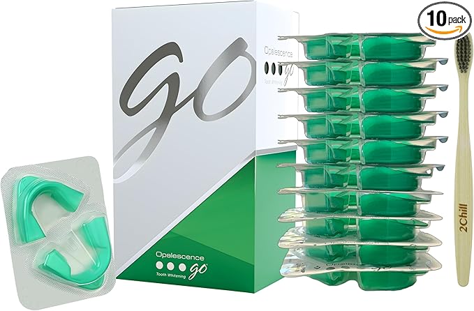 Opalescence GO 15 Teeth Whitening Trays Bundle 15% Hydrogen Peroxide 5194-T | Gel Prefilled Trays - Includes 2Chill Toothbrush Made by Ultradent Products USA. Teeth Whitening Kit -Mint - (10 Treatments)