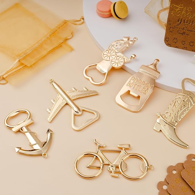 50 Pack Airplane Bottle Opener Favors, Metal Airplane Bottle Openers with Thank You Tags & Organza Bags, Travel Themed Party Favors, Destination Wedding Favors, Let the Adventure Begin Theme