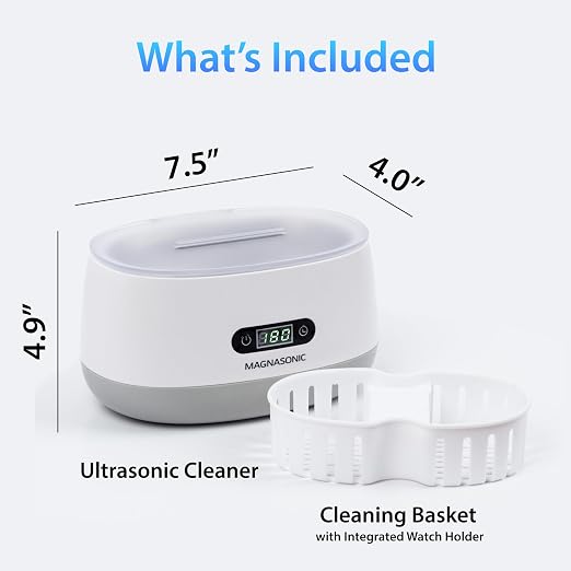 Magnasonic Ultrasonic Cleaner - 20oz Tank Ultrasonic Jewelry Cleaner & Ultrasonic Retainer Cleaner, Digital Timer, 5 Cleaning Modes for Glasses, Rings, Dentures, Tools, Aligners (UC22)