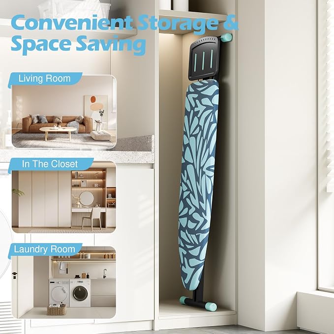 APEXCHASER Ironing Board Full Size, Iron Board and Ironing Board Set Height Adjustable, Foldable Ironing Boards Standard Size, Iron Table Stand with Anti-Skid Legs and Iron Rest, 13" x 43" Blue