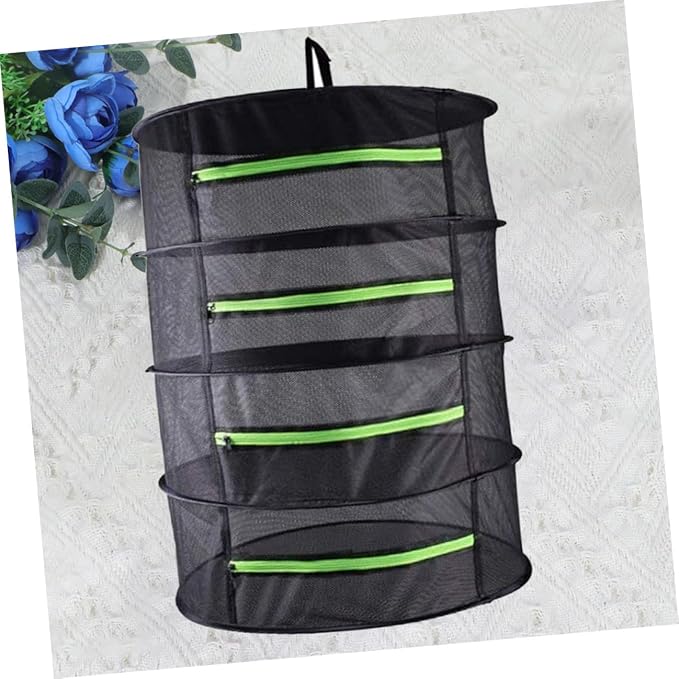 4-Layers Drying Net with Zipper, Folding Laundry Dryer Storage Bag for Fruits and Vegetables, 60cm Diameter Mesh Drying Rack for Indoor and Outdoor Use