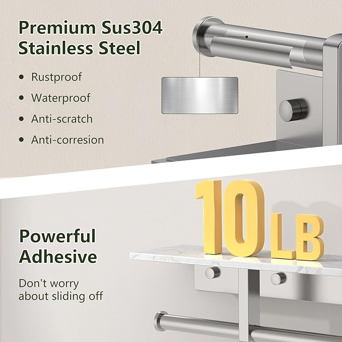 Marble Toilet Paper Holder with Shelf,Doulble Bathroom Tissue Roll Holder,304 Stainless Steel Toilet Paper Holder Wall Mounted,Modern Tissue Holder for Bathroom Washroom,Brushed Nickel