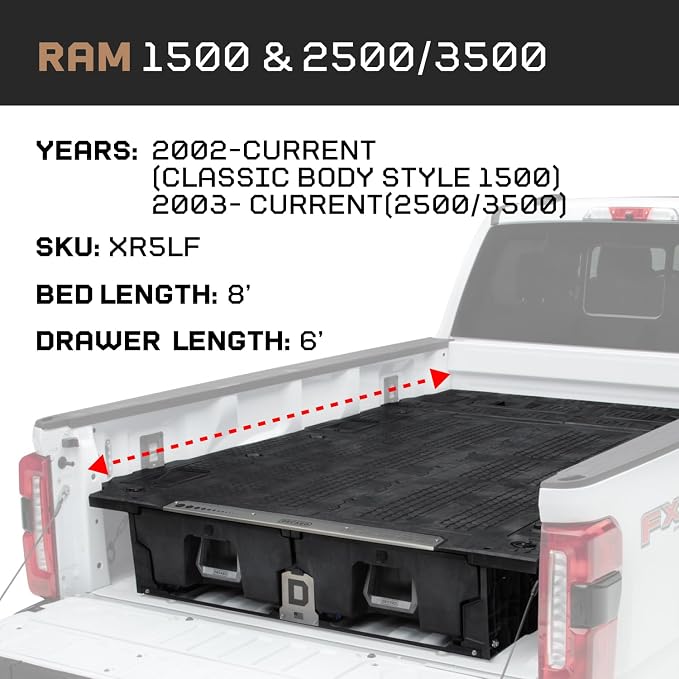 DECKED Truck Bed Storage System with System Accessories | Compatible with RAM 1500 2002-Current Classic Edition & 2500/3500 2003-Current 8'