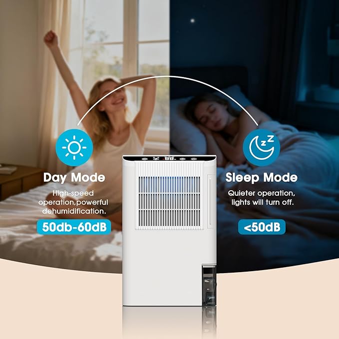 Dehumidifiers for Home, 2000 Sq.Ft Small Dehumidifier with 3.3ft Drain Hose, 2.5L Tank, Timer Sleep Mode, Portable Dehumidifier for Basement, Bedroom, Bathroom (Pearl White)