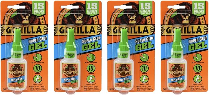 Gorilla Super Glue Gel, 15 Gram, Clear, (Pack of 4)