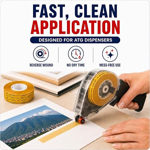 GGR Supplies ATG Tape Refills, 1/2 Inch x 36 Yards (Pack of 72), Acid-Free Adhesive Transfer Tape, Double-Sided Reverse Wound ATG Gun Refills for Picture Framing, Scrapbooking, Crafts and Packaging