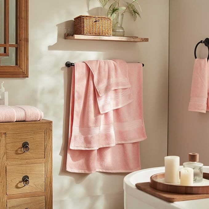 COZYART Luxury Bath Towel Set 6 Pcs, Soft Pink 100% Turkish Cotton 650 GSM | OEKO-Tex 100 Certified Zero Twist Ring Spun, Soft Absorbent Quick Dry, Plush Fluffy, Breathable Hotel Quality for Daily Use