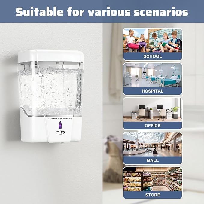4 Pack Automatic Soap Dispenser Wall Mount,Touchless Liquid Soap Dispenser,Battery Operated,600 ml / 20 oz Commercial Hand Detergent Dispenser for Office Home Kitchen School Bathroom Hotel (White)