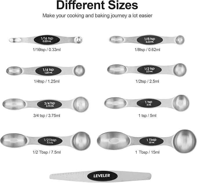 Magnetic Measuring Cups and Spoons Set 16, Metric & US Stainless Steel Measuring Cups and Spoons Set for Dry & Liquid, Metal Measure Cups & Spoons & Leveler for Kitchen&Baking, Black