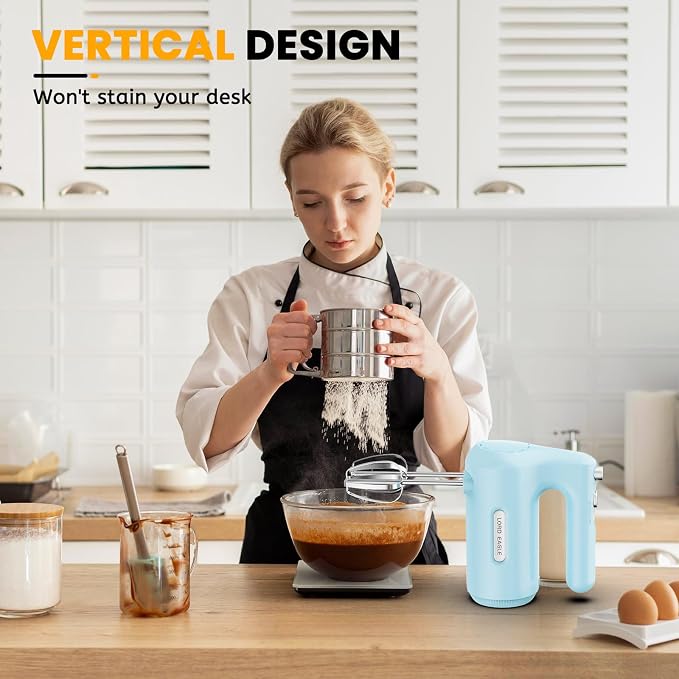Lord Eagle 5-Speed Hand Mixer Electric, 300W Compact Handheld Mixer, Portable Kitchen Egg Beater with 5 Attachments & Storage Bag, Cake Supplies for Bread Dough Baking, Lightweight, Blue