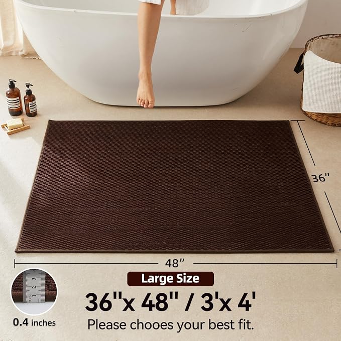 Triohero Large Bathroom Rugs Non Slip Washable Bath Rugs Super Absorbent Bathroom Rug Thin Quick Dry Low Pile Bath Mats, Brown 36"x48"