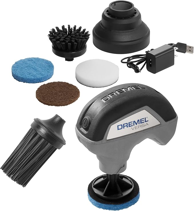 Dremel PC10-05 Versa 4-Volt Cordless Lithium-Ion Max Power Scrubber Automotive Cleaning Tool Kit - Includes 4 Pads, Bristle Brush, Splash Guard, and Charger