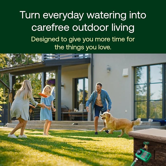 Rain Bird HET200 Electronic Digital Hose End Watering/Irrigation Timer, Battery Operated, 3/4" Garden Hose Thread, Heavy-Duty Brass Inlet, 2 Outlets/Ports