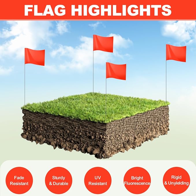 15x4x5 Inch Marking Flags – High-Visibility Yard & Lawn Flags for Boundary, Dog Training, Landscaping, Sprinklers, Surveying & Construction | Durable, UV & Weather Resistant (Orange, 500 Pack)