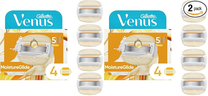 Venus MoistureGlide Women's Razor Blades, With Built-in Shave Gel Bars, 4 Razor Blade Refills, Holiday Gifts for Women, (Pack of 2)